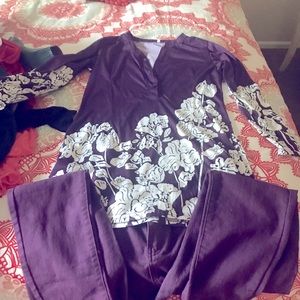 Very cute large purple flowered top with matching purple jeans 13/14 curvy